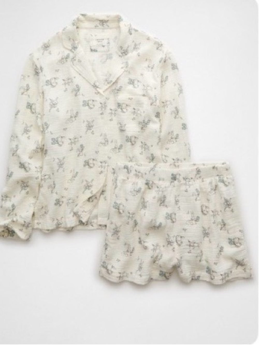 AE Cotton Gauze Pajama Set XL Matching Lounge Set Soft Cream Printed